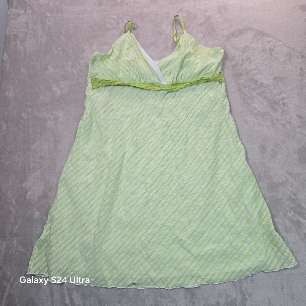 Studio 1940 Slip Dress Womens 24W Green Lined Striped Lace Trim Crossover V Neck